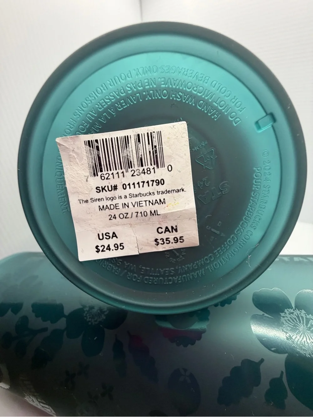 Starbucks Teal Floral Cold Cup Tumbler with Blooming Flower-Topped Straw